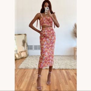 Ellarina floral pink two piece midi dress lulu’s